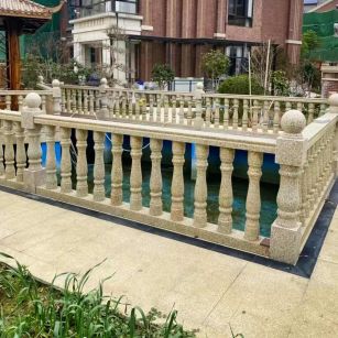 青岛黄金麻花岗岩石材栏杆，扶手，将军柱，花瓶柱