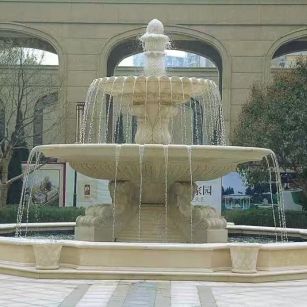 青岛 黄金麻花岗岩异型加工——户外庭院石雕流水喷泉