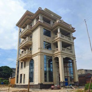 青岛 黄金麻花岗岩石材别墅外墙干挂搭配（雕花栏杆花瓶柱门楼罗马柱）