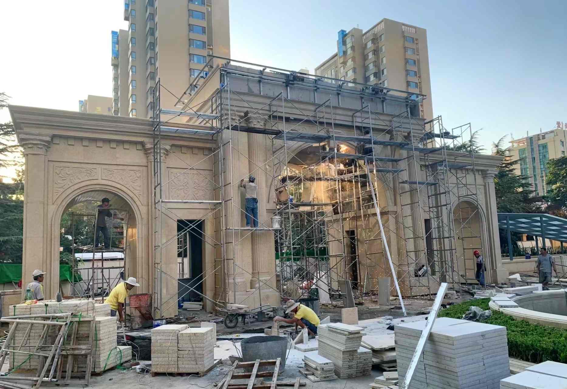 青岛 黄金麻荔枝面花岗岩小区门楼外墙干挂