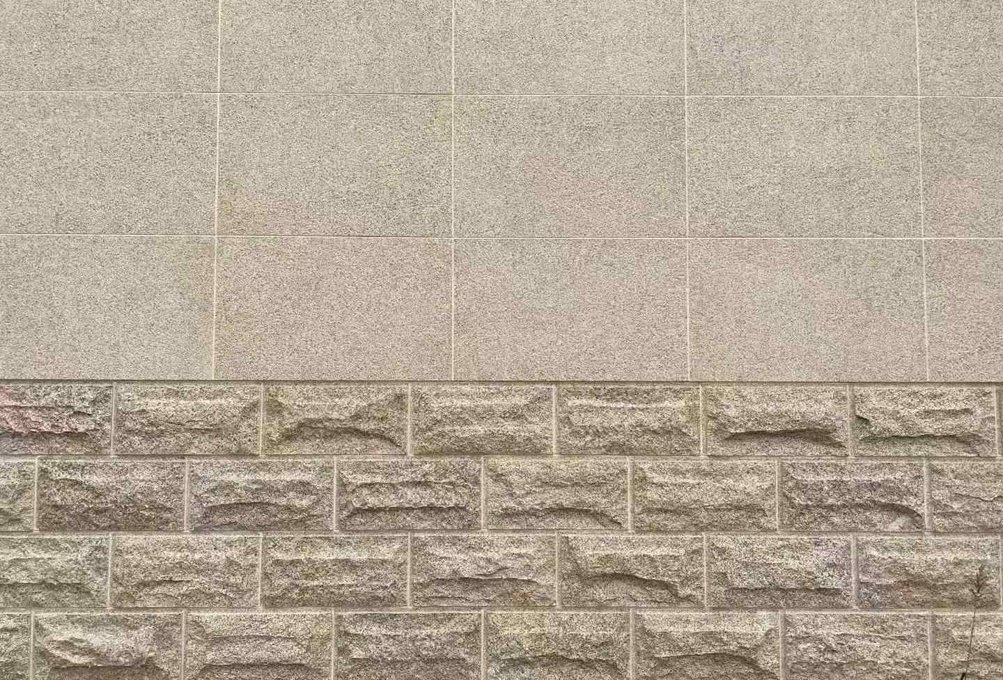 青岛 黄金麻自然面蘑菇石配荔枝面干挂