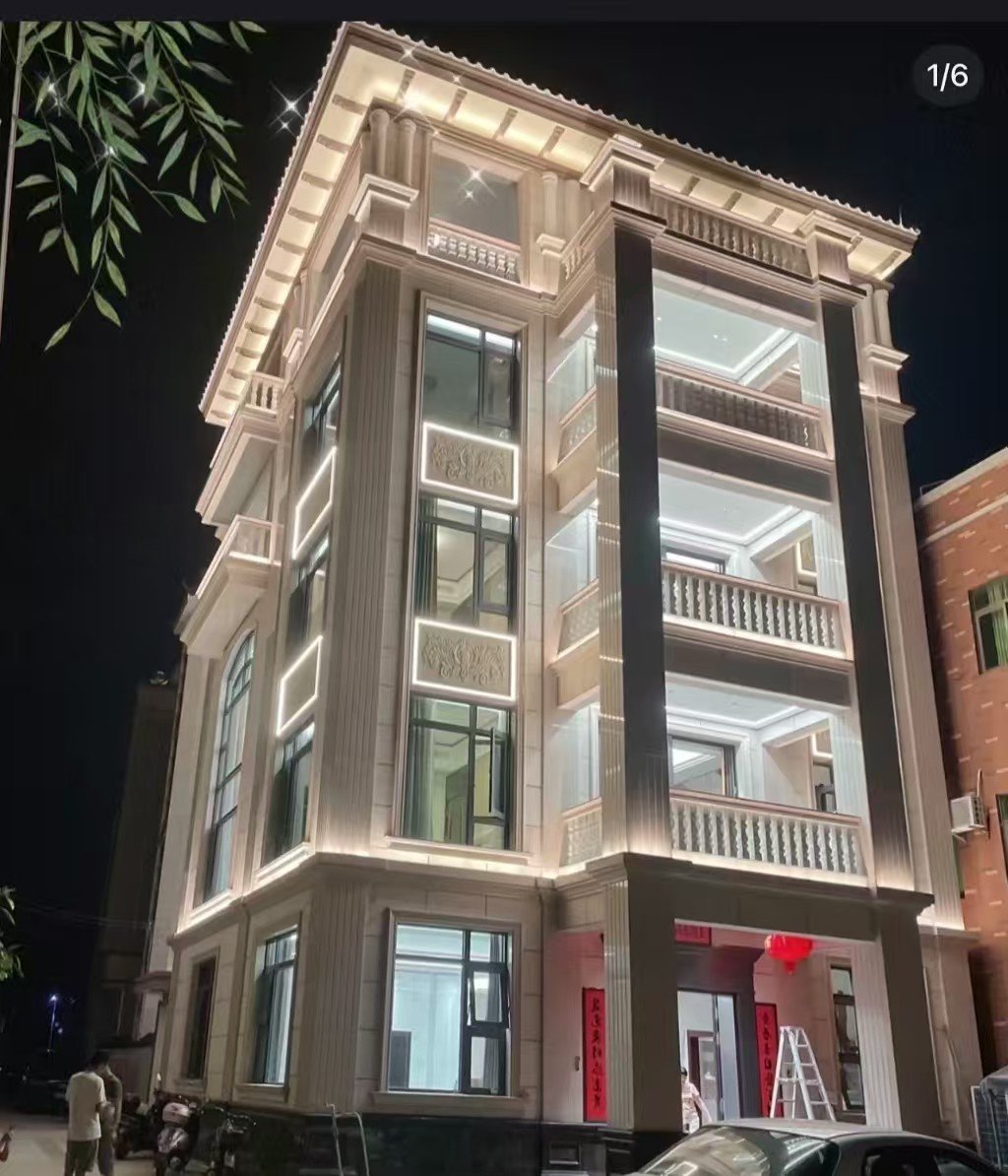 青岛 芝麻白花岗岩别墅外墙夜间效果