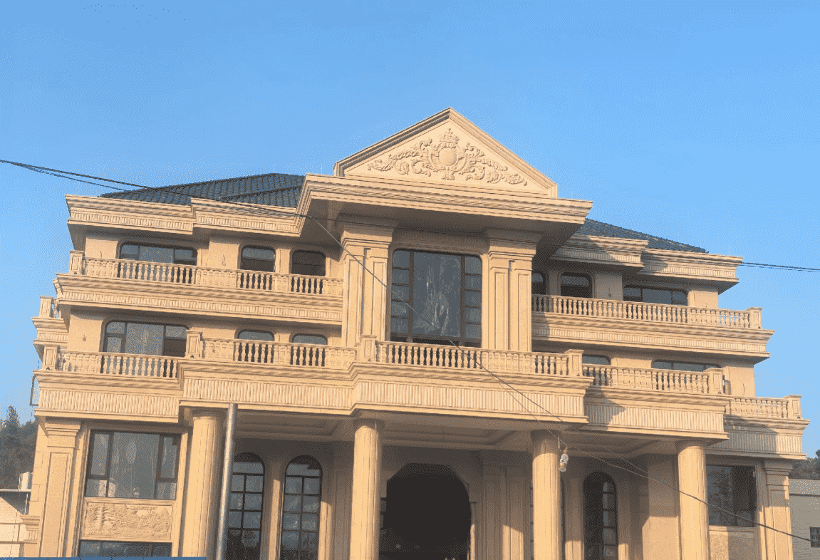 青岛黄金麻别墅外墙干挂石材效果示例